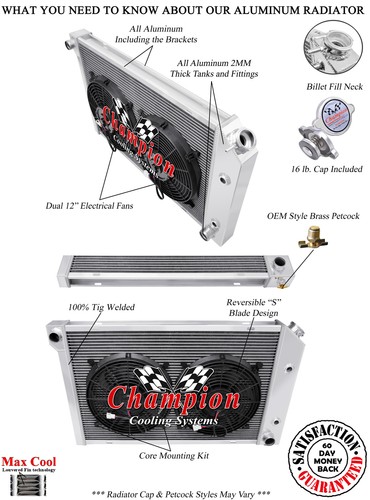 Radiador RN Champion 3 filas, ventiladores de 12" para Buick Regal Grand National V6 1982-1987 - Imagen 5 de 10