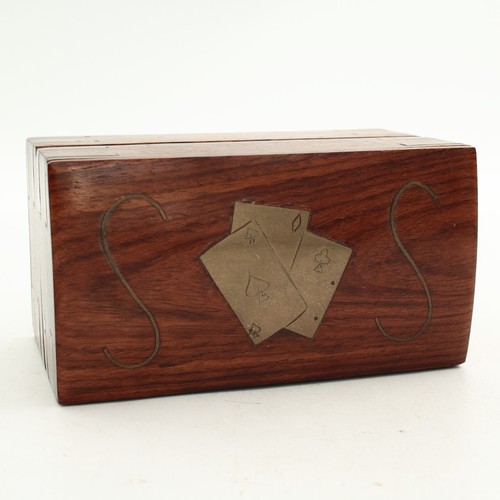 Brass Bound Wood Box for Playing Cards with Brass Inserts - Foto 10 di 24