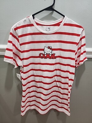 WOMENS HELLO KITTY RED STRIPED SHORT SLEEVE T-SHIRT