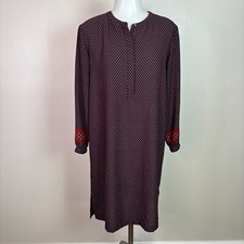 LOFT Shift Dress Small Burgundy Blue Long Sleeves