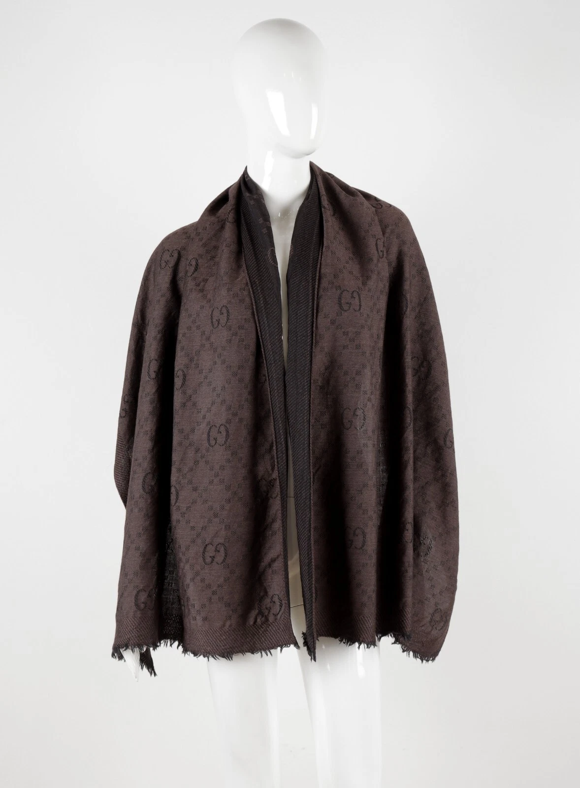 Écharpe large Gucci GG laine soie marron