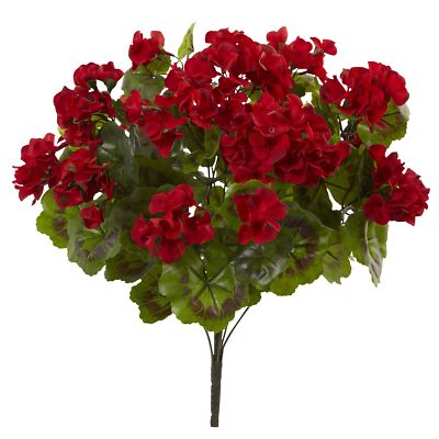 Nearly Natural Geranium Artificial Bush UV Resistant Set of 3 Indoor/Outdoor Red