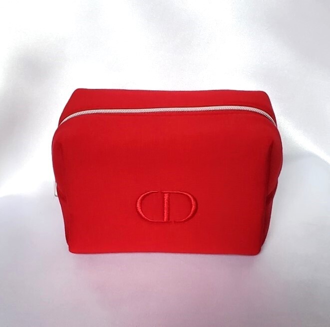 DIOR Beauty CD Logo Red Cosmetic Makeup Bag Pouch Case Authentic-image