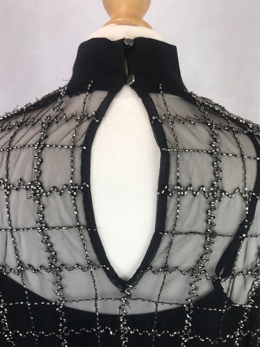 Top transparente River Island negro cuello alto manga larga adornado con cuentas UK12 A12 - Imagen 8 de 12