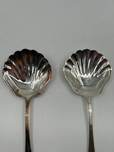 Gorham Heritage Silver Plated Serving Spoons Set of Two Vintage Shell Spoons - Picture 2 of 11