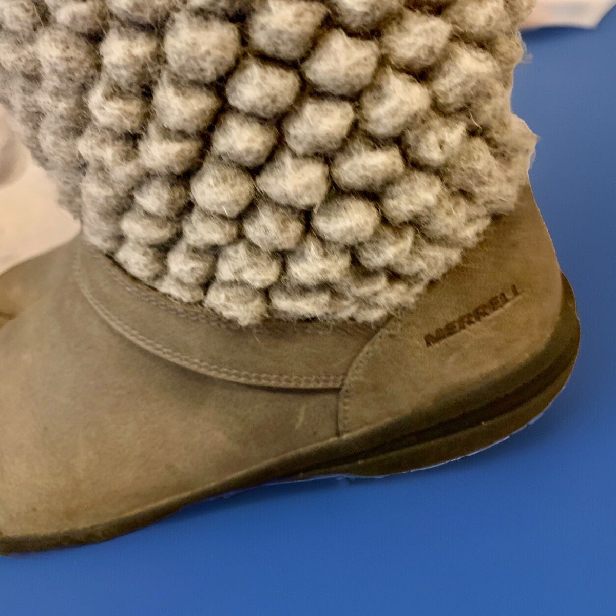 MERRELL Encore Kassie Mid High Wool Textured Boots Gray Leather