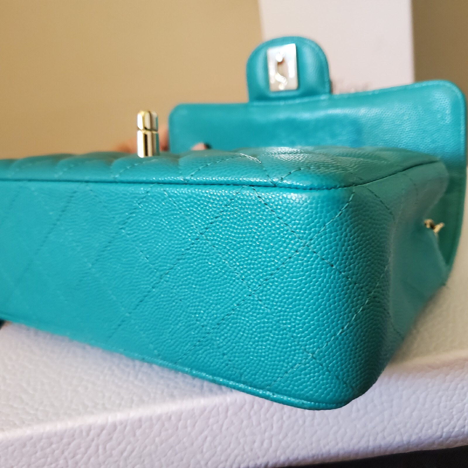 Chanel Classic mini Rectangular  turquoise blue C… - image 13