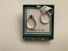 Jingle & Joy Gold Tone  Hoop Earrings New In Christmas Theme Box