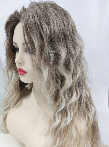Curly Ombre Ash Blonde Long Synthetic Wig Heat Safe Soft Fashion Party Natural - Picture 13 of 15