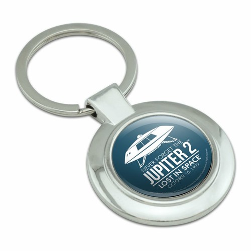 Jupiter 2 Lost In Space Spaceship Classy Round Chrome Plated Metal Keychain - Picture 2 of 5
