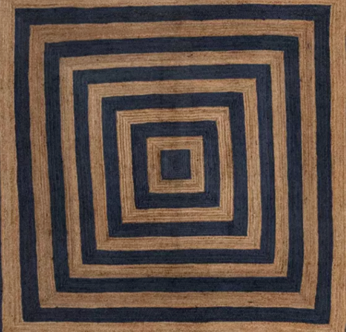 Rug Carpet 100% Jute Living Room Decor Carpet Natural & Black Square Modern Rug - Picture 4 of 6