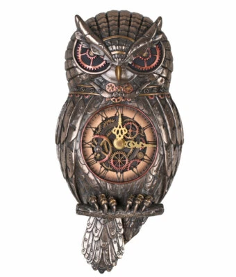 PALAZZO INT Vogelfigur Steampunk Wandfigur Wanduhr Retro Eule Hängeuhr Uhu Veronese Vogeluhr