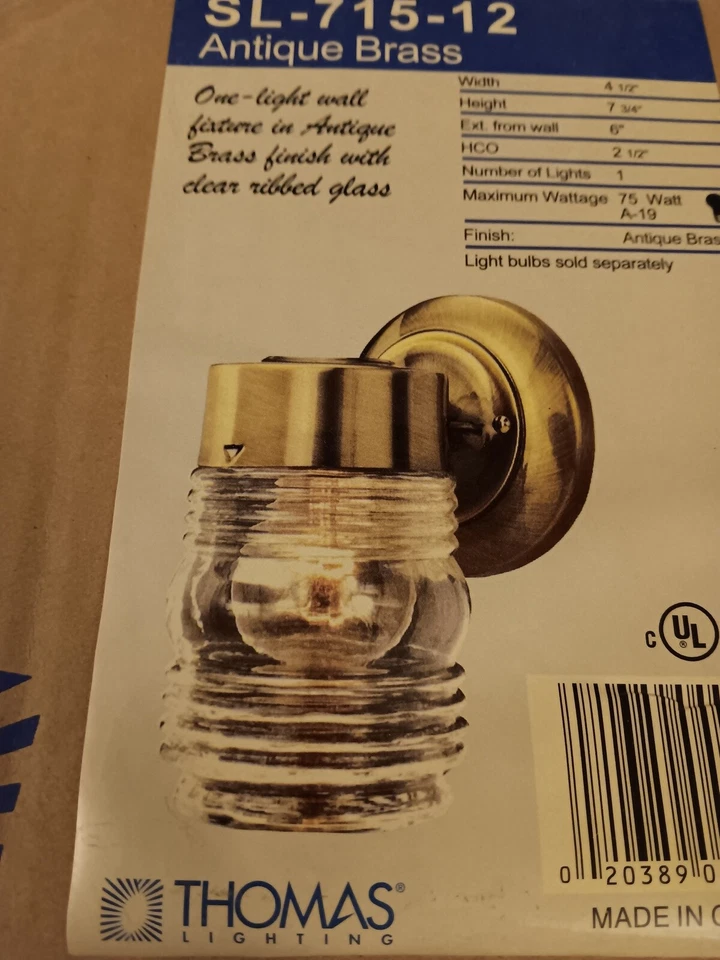 Thomas SL-715-12 Lighting Wall Sconce in Antique Brass Finish With Ribbed Glass - Image 3 of 4