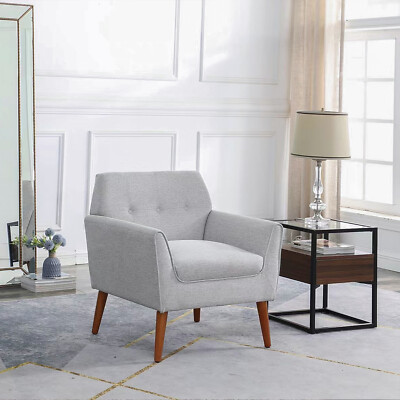 Oversized Chair For Arm Chairs Comfy Single Sofa Chair Kingfun Linen Fabric Accent Chairs For Bedroom, Midcentury Modern