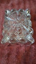 Trinket Glass Box Clear, Heavy ,Rectangle Shape W/ Design Cut And W,/ Lid