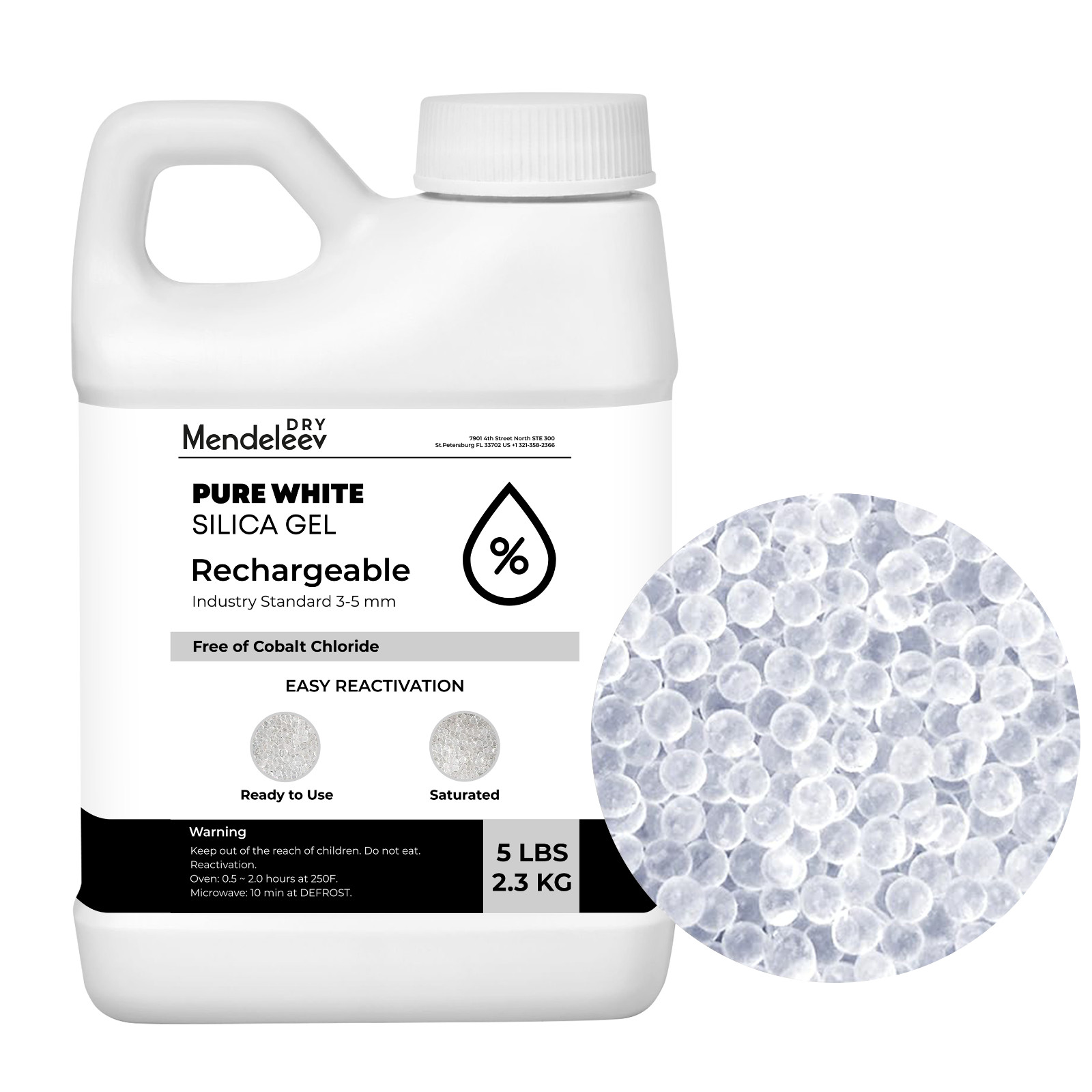 5 LB White Indicating Silica Gel 3-5 mm Beads Desiccants 2.3 kg Reusable