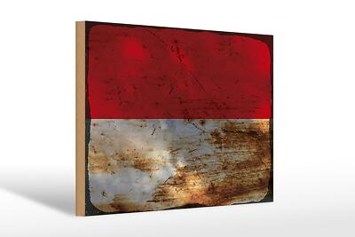 Holzschild Flagge Monaco 30x20 cm Flag of Monaco Rost Deko Schild wooden sign