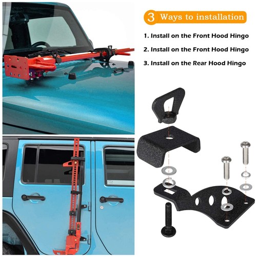Hi Lift Jack Mount Hood/Front & Rear Door Hinge Bracket Kit for Jeep Wrangler JK - Picture 12 of 12