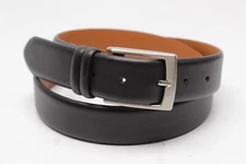 NEW Mens Dress Belt 34 Soft Black Leather Strap Removable Chrome Buckle 