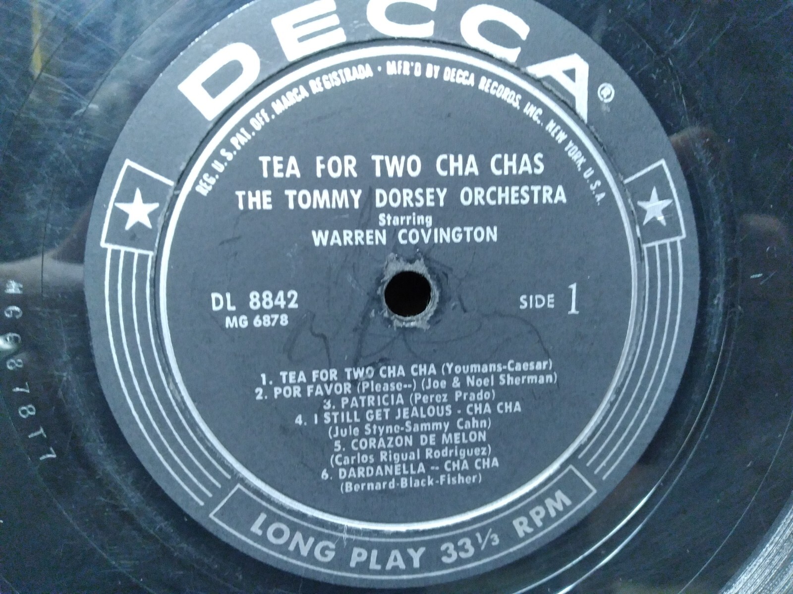 Tommy Dorsey Tea For Two Cha Chas vinyl LP Decca records DL 8842 1959