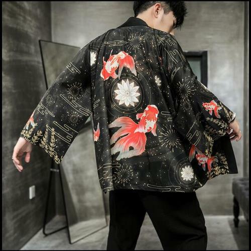Mens Summer Chinese style Floral Printed Jacket Cloak Yukata Japanese Kimono New - Picture 2 of 19