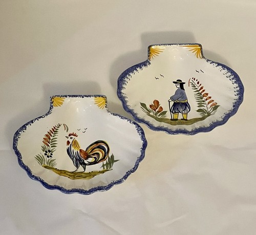 Two Vintage Signed HB Quimper Scallop Plates 4.25”x6” - Picture 2 of 11