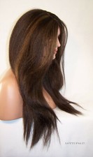 Long Yaki Lace Front Wig Brown w/Highlights 4.27 Long C-part Heat safe yaky lot