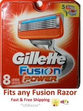 8 Gillette Fusion Power Cartridges Razor blades Refill Fits Flex ball Shaver USA