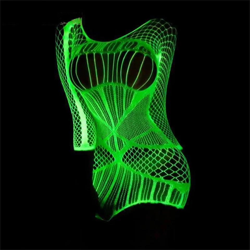 Women Sexy Luminous Fishnet Stockings Glow in the Dark Fishnets Socks Pantyhose - Image 3 of 4