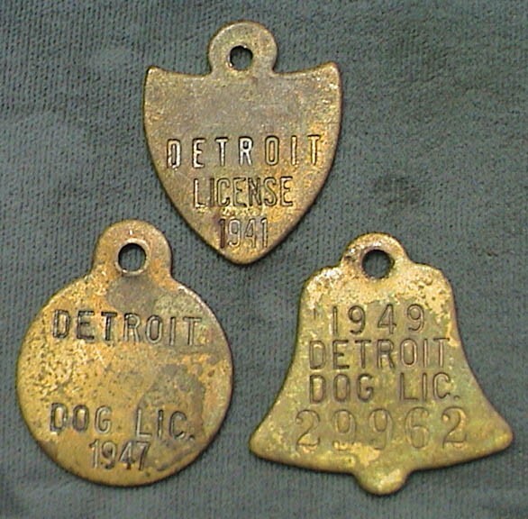 1941 1947 1949 Detroit Dog License Lot 3 Tags BRASS Michigan Arts & Crafts