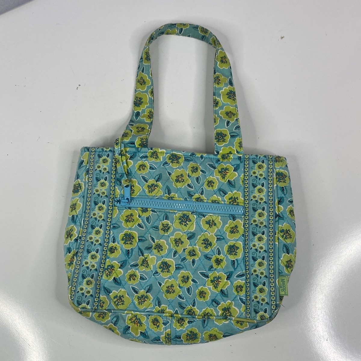 Maggi B Quilted Tote Green Floral with Small Zip Bag 12