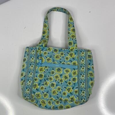 Maggi B Quilted Tote Green Floral with Small Zip Bag 12''x9''