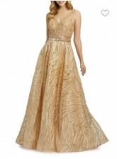 New Mac Duggal Gold Swirl Sequin Gown Size 4