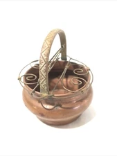 Vintage Miniature 2.5” Copper Cauldron- Copper Pot W/ Handle. Mini Replica.