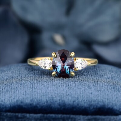 Alexandrite Ring, 925 Sterling Silver Ring, Engagement Ring, Unique Bridal Ring
