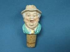 Vintage Old Man Caricature Bisque Porcelain Cork Bottle Stopper Germany?