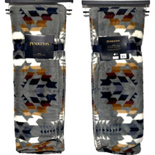 Pendleton LEGEND LAKE Double Sided FAUX FUR Throw Blanket Southwest 50x70 Gray