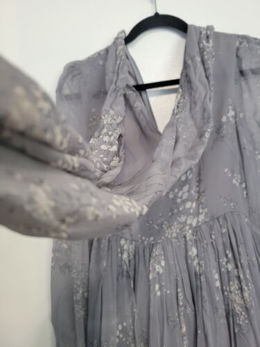 CO Floral Print Crinkle Silk Chiffon Tie Maxi Neck Dress Grey XS - Picture 6 of 11