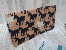 HORSES Fabric Checkbook Cover Wallet  Holder USA HAND Made Ready