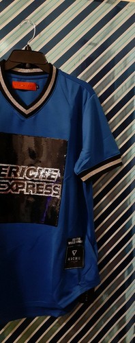 Vie Riche Paris Mens World Famous Sequin Cube Details T-shirt Royal Blue Large - Picture 2 of 5