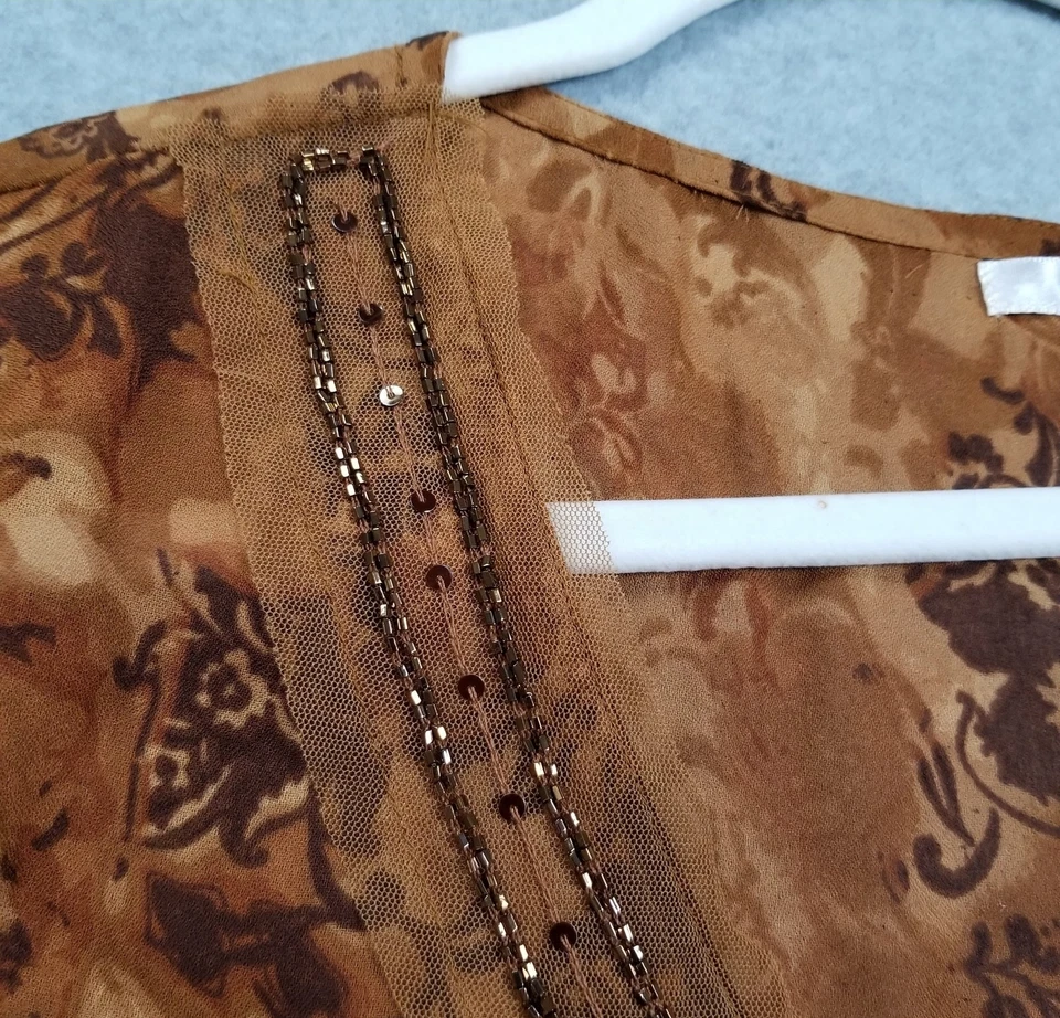 Blusa túnica Metro7 para mujer 16W Plus marrón floral cachemira manga larga fluida Foto 2 de 4