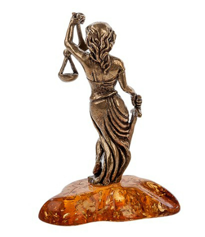 Themis Miniature Handmade Brass & Amber Figurine,Small Sculpture Gift for Lawyer