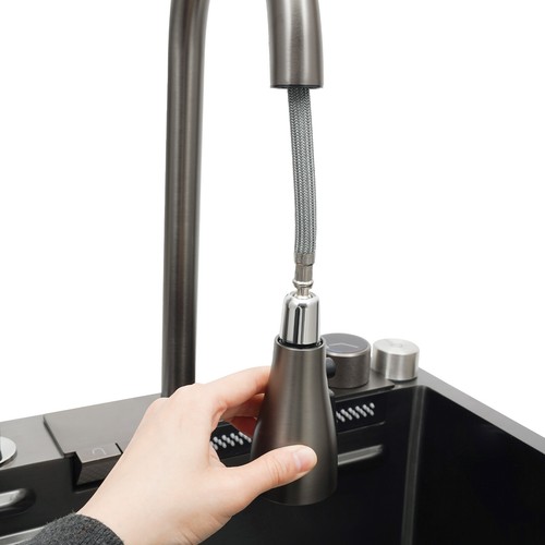 Lavello Cucina Rettangolare Monococco Lavello Cucina Lavoro Intelligente Argento - Foto 16 di 19