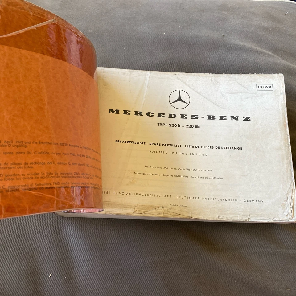 1965 MERCEDES BENZ TYPE 220b 220Sb SPARE PARTS LIST ED D Catalog Manual Foto 3 de 4