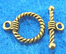 50Sets WHOLESALE Tibetan Antique Gold Twist ROUND Toggle Clasps Hooks Q0584
