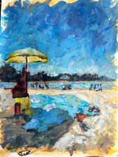 Beach Acrylic Painting, Coastal Wall Art, 9x12in Original, Signed by artist