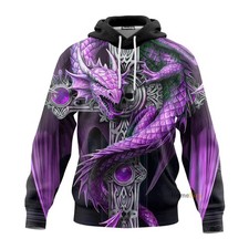 Purple Winged Dragon On Cross Sword Skull 3D Hoodie QT309681