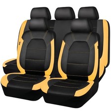 Full Set of Breathable Universal Car Seat Covers - Leather, Black, Yellow