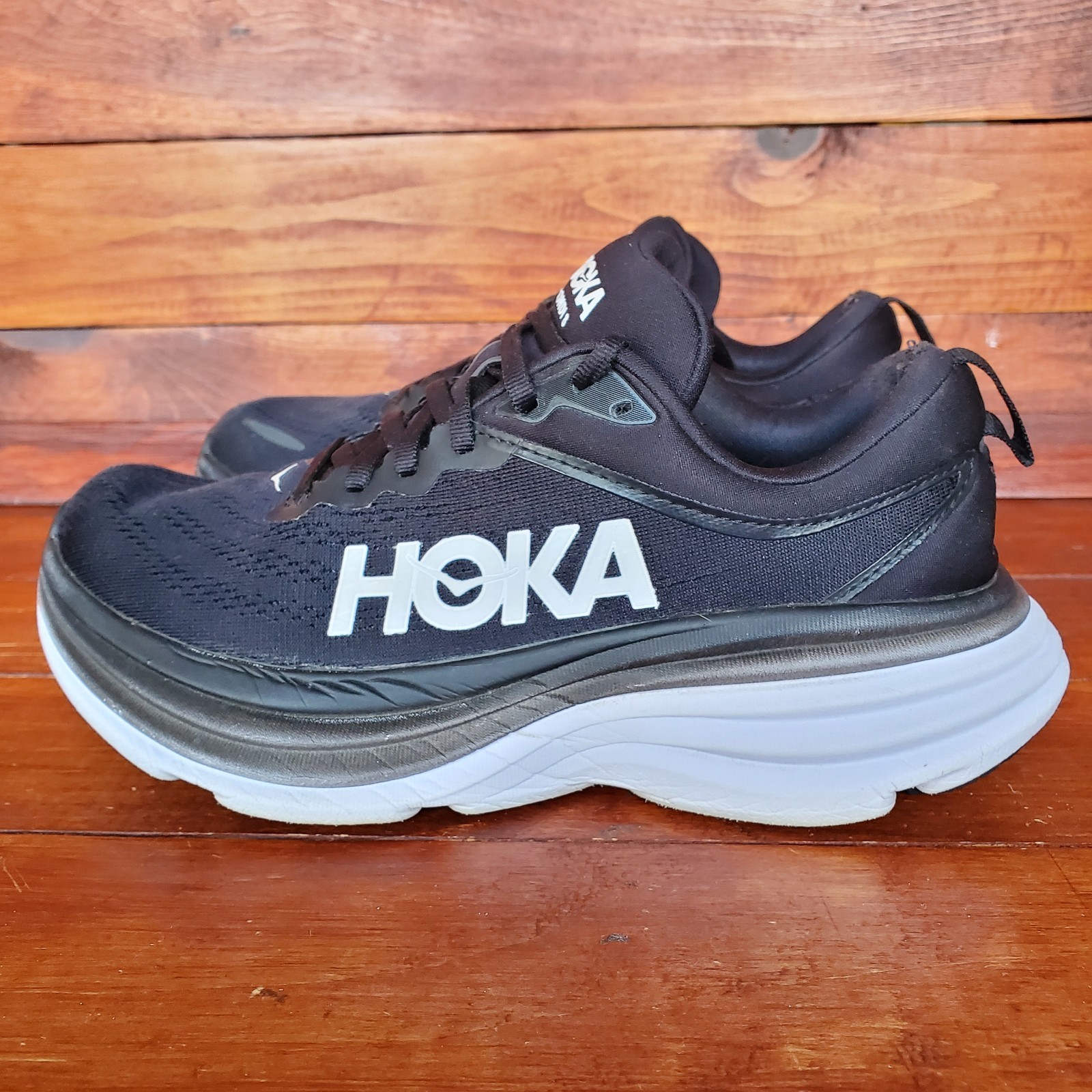 Hoka One One Bondi 8 Shoes Women 6 Black White Running Sneakers 1127952
