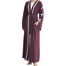 Bowknot Open Cardigan Abaya Muslim Women Long Dress Kimono Dubai Kaftan Turkey